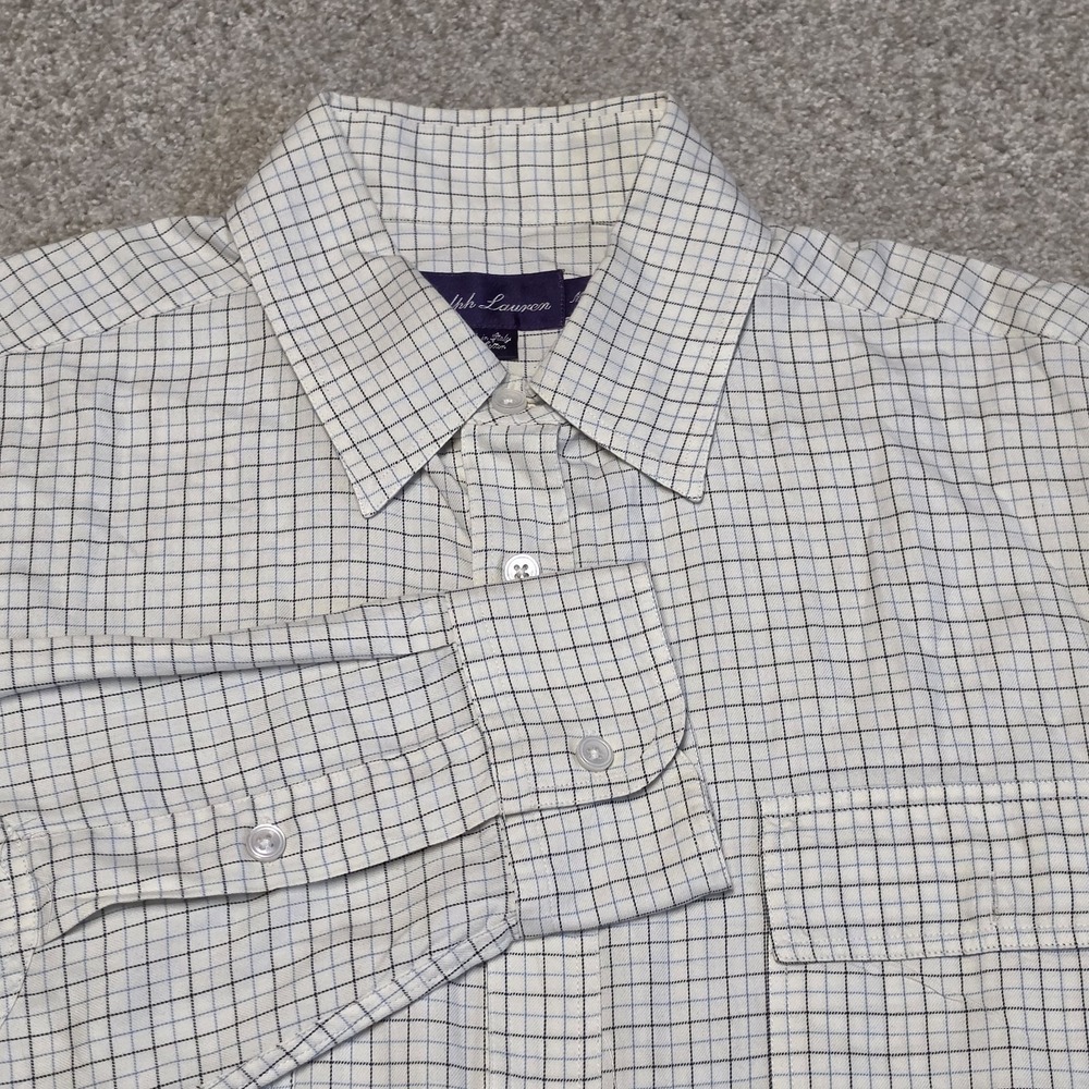 Ralph Lauren Purple Label‎ Mens M Italy Cotton Check Shirt Elbow Patches Luxury